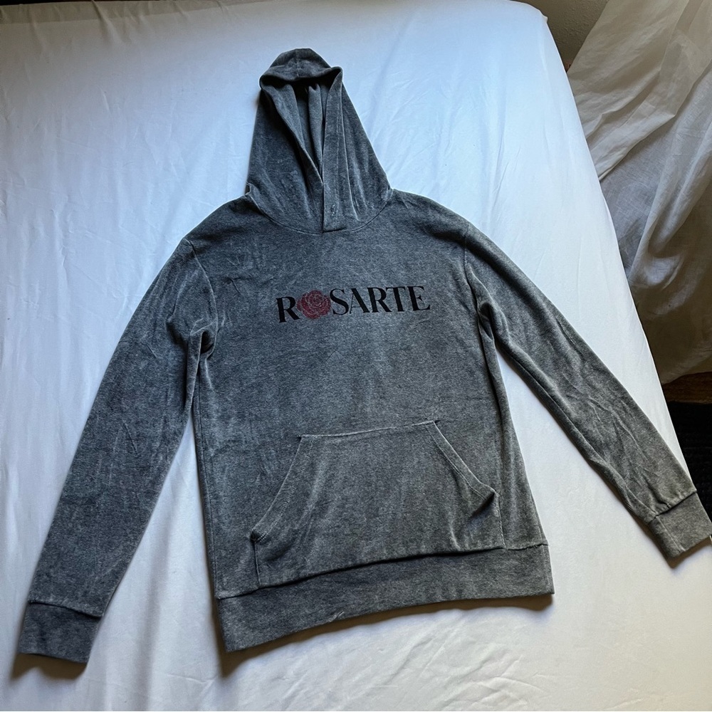 RODARTE‎ terry cloth grey logo rose graphic long sleeve hoodie sweater